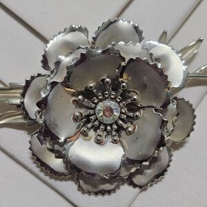 Coro Silver Floral Brooch with Iridescent Center